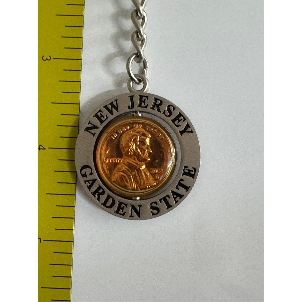 New Jersey Garden State Souvenir Keychain Spinning 2003 Lincoln Penny